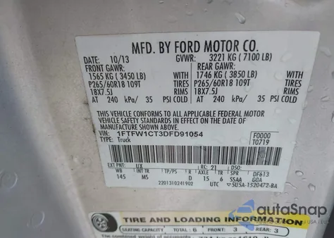 2013 Ford F-150 Xlt z USA, uszkodzony, nr VIN 1FTFW1CT3DFD91054